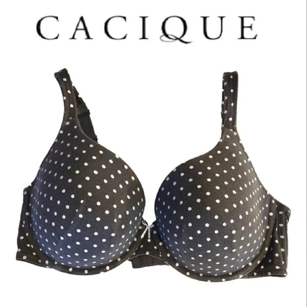 Cacique Olive Green White Polka Dots Cotton T-Shirt‎ Bra Plus 40D Lightly Lined